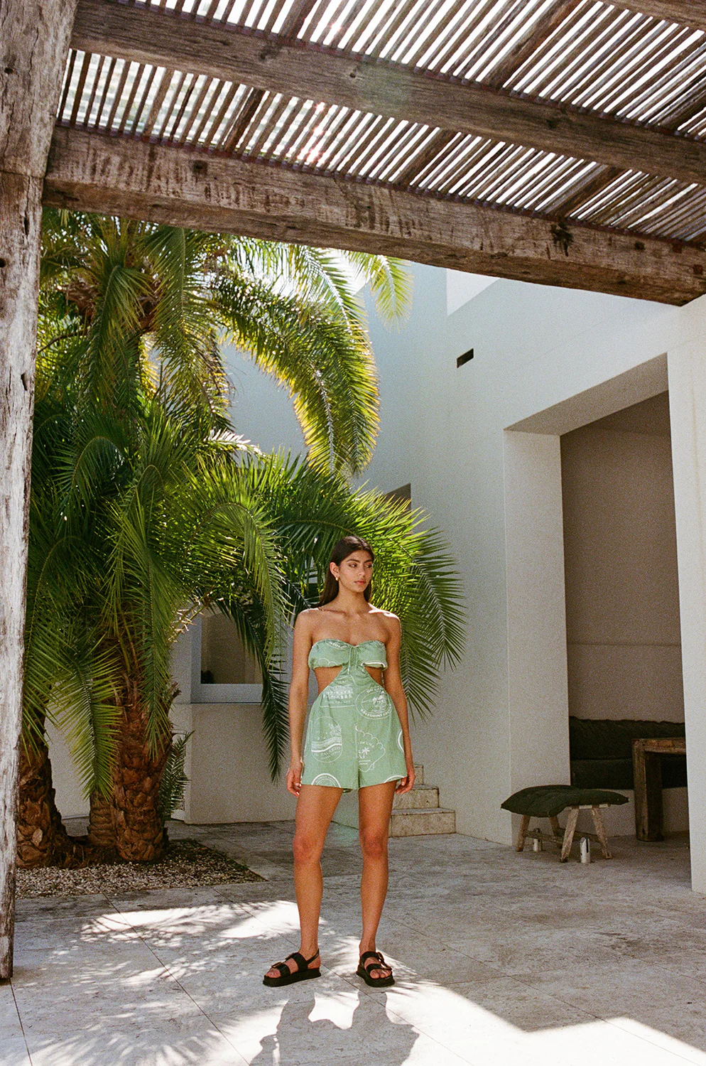SAMPLE-Ardelle Cutout Playsuit - Luggage Labels - Image 6