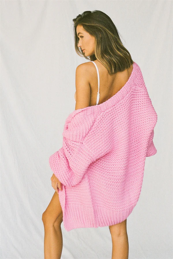 SAMPLE-Chunky Panama Cardi - Pink - Image 2