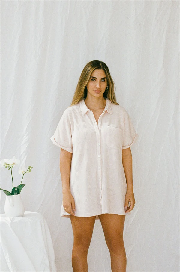SAMPLE-Cosy PJ Shirt Dress - Musk - Image 4