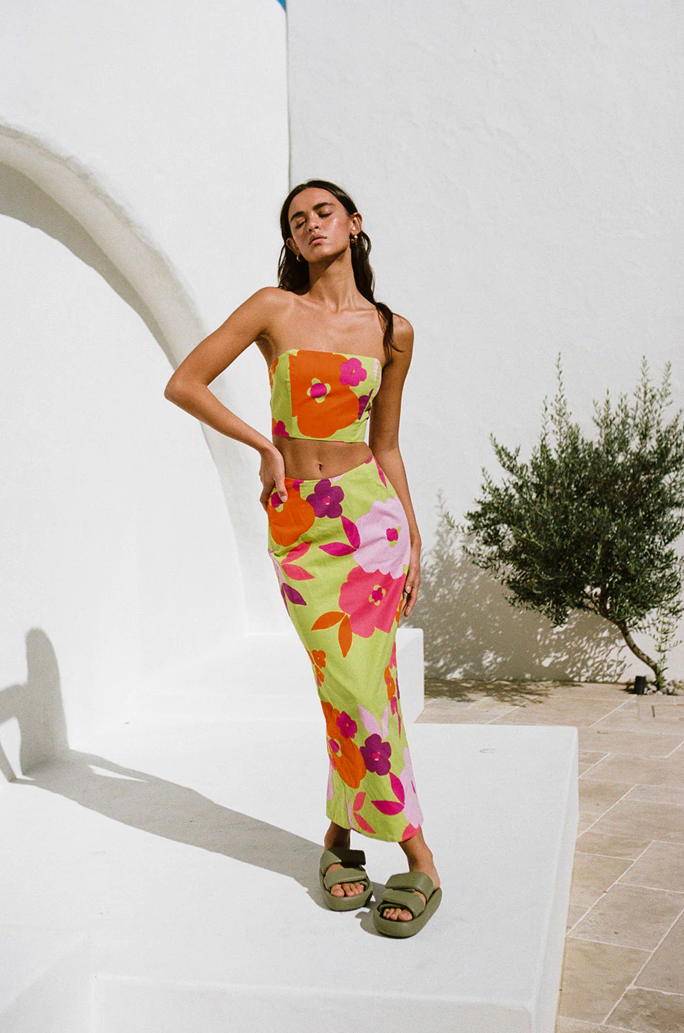 SAMPLE-Drea Midi Skirt - Lime Floral - Image 4