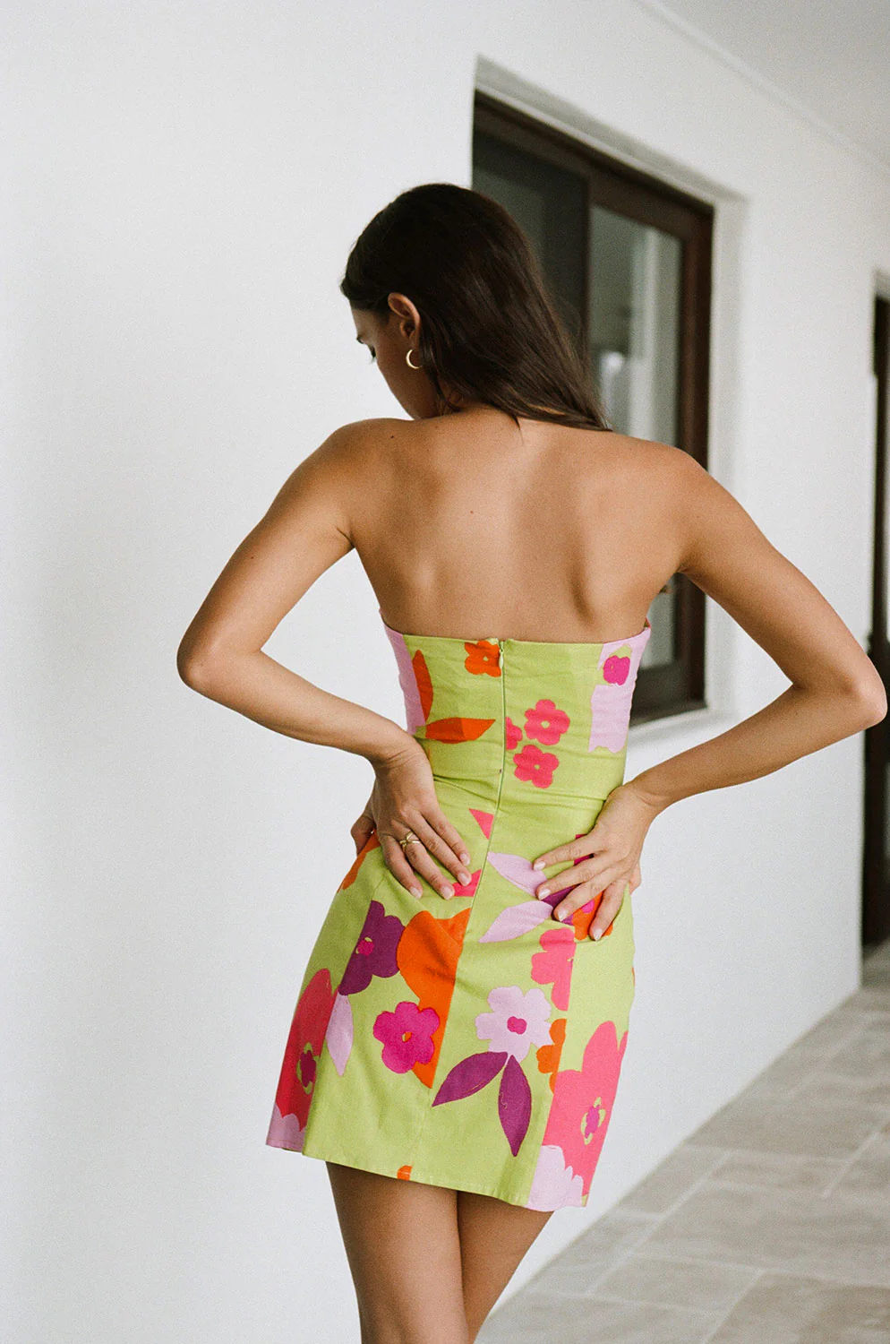SAMPLE-Romee Lace Up Dress - Lime Floral - Image 3