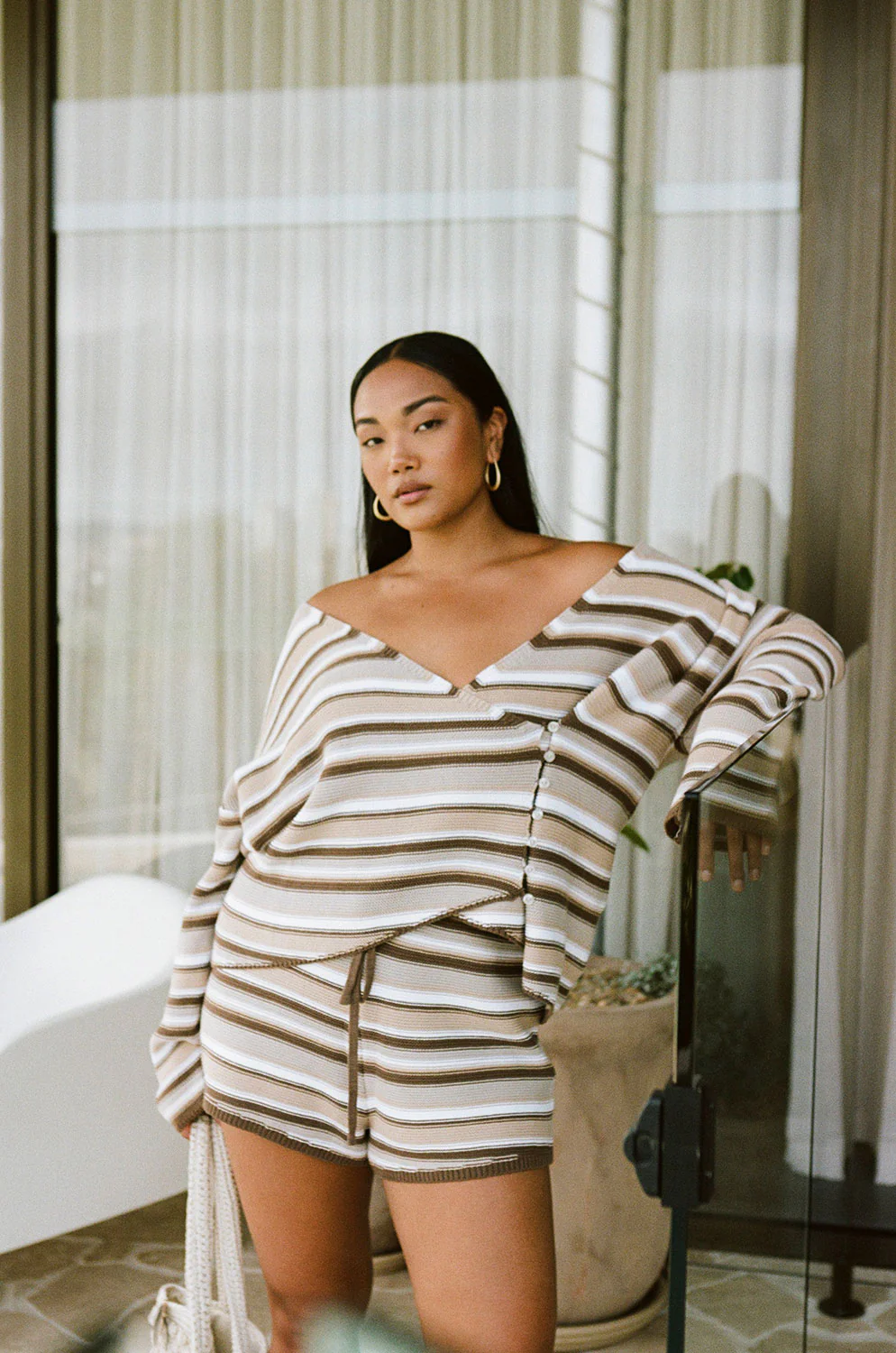 SAMPLE-Zessi Knit Shorts - Cocoa Stripe - Image 3