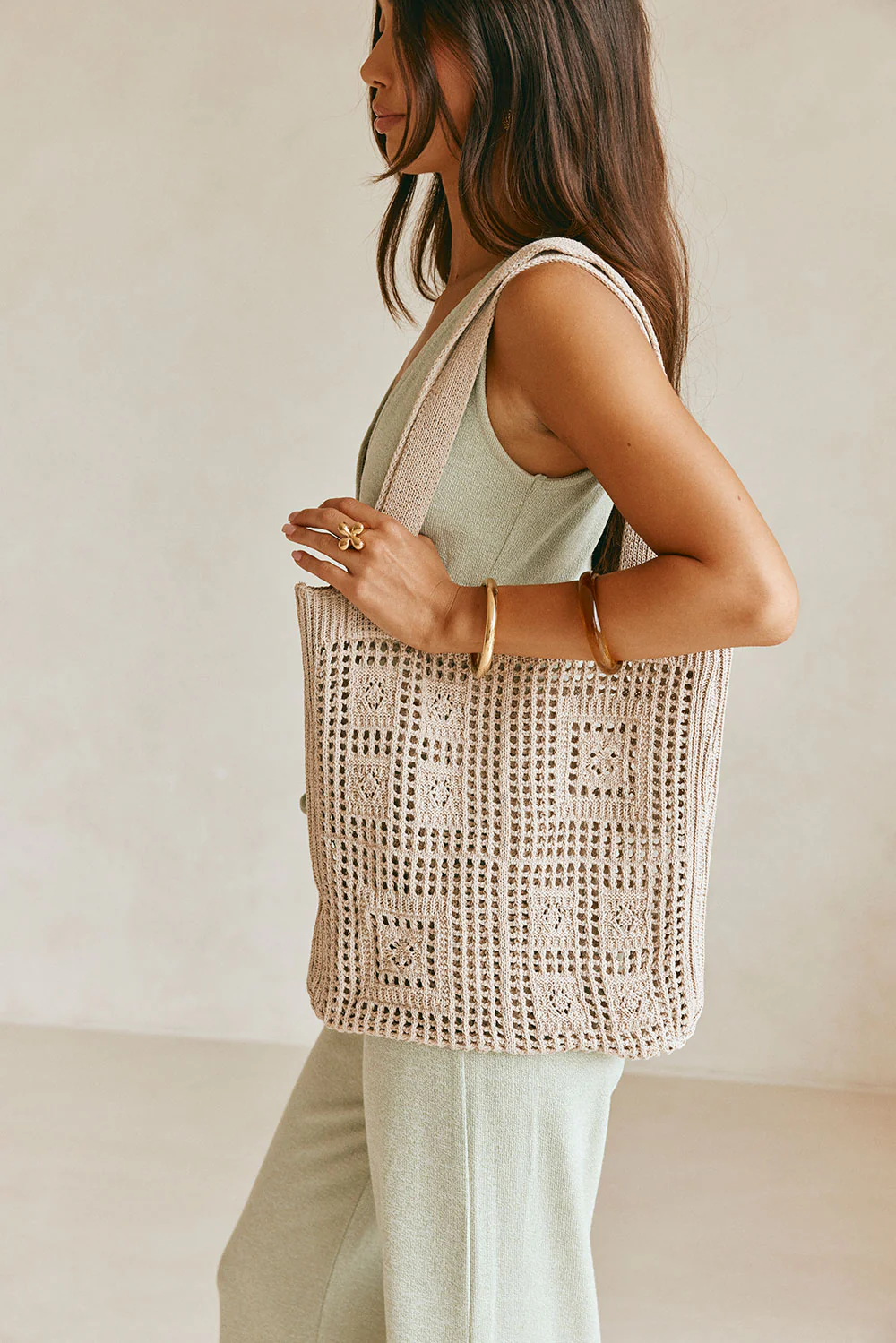 Sia Crochet Tote - Beige - Image 2